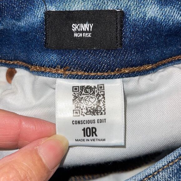 Express‎ Womens Raw Hem Cotton Blend High-Rise Skinny Jeans Blue Size 10R - Picture 7 of 11